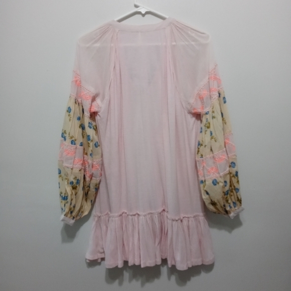 Free People Pink Floral Mist Combo Tunic Top / Dress  Size Small - Picture 6 of 12